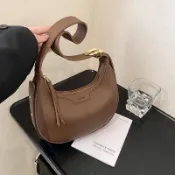 腋下包包新款素色荔枝紋PU單肩餃子包女士通勤斜背包拉鍊