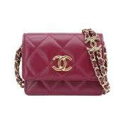 【BreezeOnline 微風精品線上】Chanel  VIC贈品 菱格羊皮雙鏈風琴卡包(AP0238-酒紅)