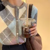【巴黎精品】現貨+預購 毛衣外套長袖針織衫(復古圓領菱格紋女外套2色a1dh2)