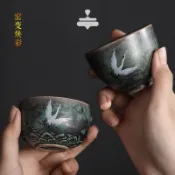 仙鶴茶杯 手工窯變色 主人杯 品茗杯 國風茶具 聞香杯 復古茶杯 個人專用