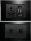 奇酷拼 工業風 黑鋁拉絲面板 萬用插座+USB插座X2面板,牆壁電源插座+USB充電插座,電話+網路插座面板,Power Switch