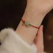 MoonDy 手鍊 手繩 手環 和田玉手鍊 紅繩手鍊 本命年 編織手繩 老虎手鍊 玉石手鍊 避邪手鍊 保平安 兒童手鍊 禮物 163