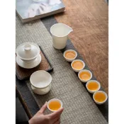 (店+)喜可xekoro羊脂玉蓋碗茶杯德化白瓷茶碗三件單三才大功夫家用茶具套裝