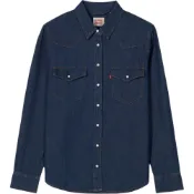 (店+)【LEVIS】86832-0017 levi’s 李維斯 復古時髦簡約百搭純色單排扣長袖翻領開衫牛仔襯衫 女款 深藍色