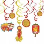 派對城 現貨【螺旋吊飾12入-舞龍舞獅】 歐美派對 派對裝飾 吊飾 螺旋 新年 農曆新年 尾牙 CNY 拍攝道具