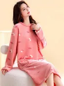 全球選品1館 生活百貨 秋冬可愛法蘭絨睡裙女睡衣家居服長款珊瑚絨浴裙卡通柔軟甜美長裙