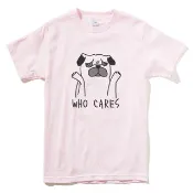 Who Cares Pug 短袖T恤 淺粉紅色 巴哥 哈巴狗 動物 趣味
