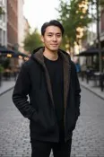 95%🆕UNIQLO 男 黑毛絨休閒連帽外套XL-XXL