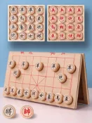『熱賣推薦』  木製中國象棋便攜折疊棋盤實木套裝木質象棋盤中國象棋櫸木棋子