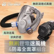 (店+)《🌞工具職人》無刷鋰電送風機＋防毒全面罩　送風器防塵面具工業粉塵濾毒罐過濾罐3M過濾棉　防疫醫療N95口罩烤漆噴漆