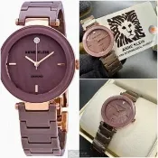【ANNE KLEIN】手錶型號AN00026香檳紅錶面玫瑰金34mm錶殼香檳紅陶瓷錶帶款