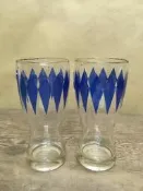 WH24102【四十八號老倉庫】全新 早期 台灣 藍 普普風 厚底 NG 變形 大 玻璃杯 500cc 1杯價【懷舊收藏