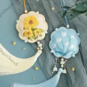 香包空袋珠繡花朵香包 香囊 平安福刺繡手工diy材料包兔年車 掛件 送男女朋友