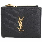 YSL Saint Laurent MONOGRAM 魚子醬牛皮V型絎縫對折釦式短夾(黑色)