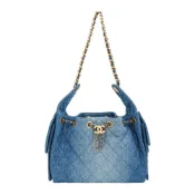 【BreezeOnline 微風精品線上】Chanel 25 Bag 牛仔布金釦鏈帶肩背包-小(AS5293-牛仔藍)