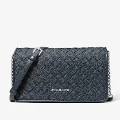 MICHAEL KORS 編織翻蓋斜背包 塗層帆布聚氨酯混紡 斜背包 肩背包 側背包 深藍色MK(現貨)