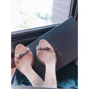 Gucci‼️💯正品 跟鞋 經典Logo 帆布GG高跟鞋 細跟拖鞋 跟鞋