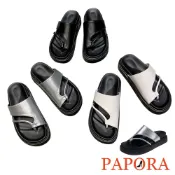 PAPORA 拖鞋  厚底拖鞋 平底套趾一字拖鞋 厚底夾腳拖鞋 銀色拖鞋  ~ 正常