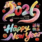 台灣熱賣🔥｜免運🚚｜新款2026馬年毛絨過年窗花玻璃靜電窗戶裝飾新年春節貼紙