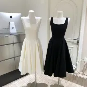 avenement/A字露背連衣裙方領收腰大裙擺背心裙吊帶裙裙子女春夏