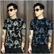 美國百分百【全新真品】GUESS T恤 棉質 短袖 圓領 上衣 T-shirt logo 短T 黑金/黑銀 CU93