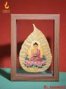 【小七嚴選】綠度母財神文殊葉脈畫一葉菩提樹葉畫唐卡實木掛畫 標本擺件