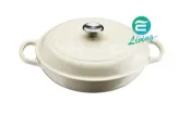 易生活ELiving Le Creuset 壽喜燒鑄鐵鍋 圓鍋 30cm 3.2L 棉花白／薄霧灰