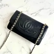 Chanel黑色羊皮皮革WOC斜背包 中古包 單肩包 側背包 長夾 古董包