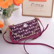 【MIU MIU】字母印花拼接兩用手提鍊包斜背包(桃紫)