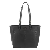 【Michael Kors】Jet Set 金字粒紋皮革雙口袋肩背包/托特包(黑色)