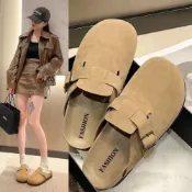(店+)2025年新款平底勃肯鞋半拖女秋復古一腳蹬包頭拖鞋時尚休閒懶人鞋