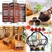 🎋《現貨特價熱賣》古早中國風 袖珍微型模組 屏風 太師椅 裝飾公仔椅 圓博古架 梅花架 茶具 茶組 裝飾背板