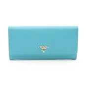 【DOKODEMO】【二手】Prada PRADA 雙折長款皮夾 土耳其藍皮 金屬Logo 拉鍊長版皮夾 女士二手 B