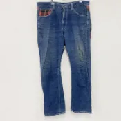 【DOKODEMO】Dickies 牛仔褲，帶拉鍊口袋，格子圖案，拉鍊門襟，靛藍色，尺寸 W36（古著）。