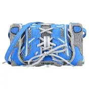 【Balenciaga 巴黎世家】BALENCIAGA SNEAKERHEAD刺繡LOGO運動鞋造型翻蓋釦式斜背包(藍x灰)