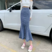 臺灣出貨 免運 夏季魚尾裙女 牛仔半身裙女2026春夏新款兩麵穿中長款高腰顯瘦開叉包臀魚尾裙 EHLN