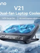 【宅配】綠巨能V21雙風扇筆電散熱器 14CM 大風扇 靜音運行 USB 充電 便攜式筆電散熱墊 適用於 14-17.3