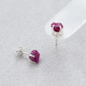 原生 | 7月誕生石 - Ruby 紅寶石 *  s925 純銀 原礦 礦石 耳環