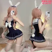 °• 𝘔𝘖𝘔𝘖𝘕𝘈 •°🫧現貨🫰哥哥你好呀 連身褲裙 性感開襠 學院二次元兔女郎制服綁帶免脫死庫水泳衣1684