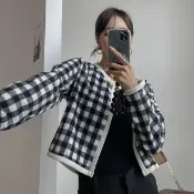 Anna S ANNAS 正韓 格子 外套 毛呢 外搭 大衣 磨毛 格紋 西裝 顯瘦 短版 韓劇 韓國