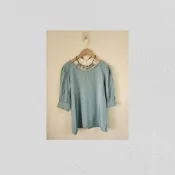 *♡*AIR SPACE LADY/蒂芬妮藍/簡約澎袖微光澤上衣/M/近全新/二手《Anna的百寶箱》