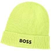 BOSS 矽膠字母羊毛混紡羅紋反摺針織帽(螢光綠)