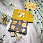 貓咪系列-深藍貓咪零食點心布書衣-布書套-訂做雙筆插+口袋-適A6