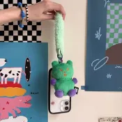 短版毛毛手機掛繩 綠巨人小熊 綠 / 附可旋轉手機墊片