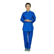 (店+)弘喧 鳳仙斜排 藍滾藍 靈修衣 禪服 團體 禪修服 打坐 套裝 茶服 道服 修道 居士服 慈惠堂 母娘 宮廟