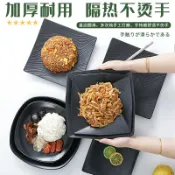 協貿國際日用品生活館 密胺黑色燒烤盤子仿瓷四方蓋澆飯餐盤塑料火鍋餐廳炒菜炒面盤餐具