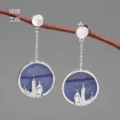 銀聯網日用品生活館 原創設計情迷佛羅倫薩 純銀教堂浮雕鑲藍東陵玉耳環 女款耳飾耳墜