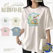 (店+)重磅280g 情侶T 純棉T 貓咪圖案 女裝短T 原創 小眾 重磅T 印花T 夏季短T 寬鬆 落肩