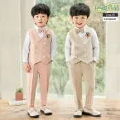 芒果名品 【英倫小紳士】男童西服套裝 兒童西裝 花童禮服 演出服 主持服 攝影服 婚禮服 三件套馬甲 2024新款 修身帥氣