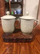 柴燒～全品60年代國營龍泉窯青瓷富貴牡丹杯佬茶杯，原礦釉，皰查品茗，體感極加，【中國龍泉青瓷建國紅色（官窯